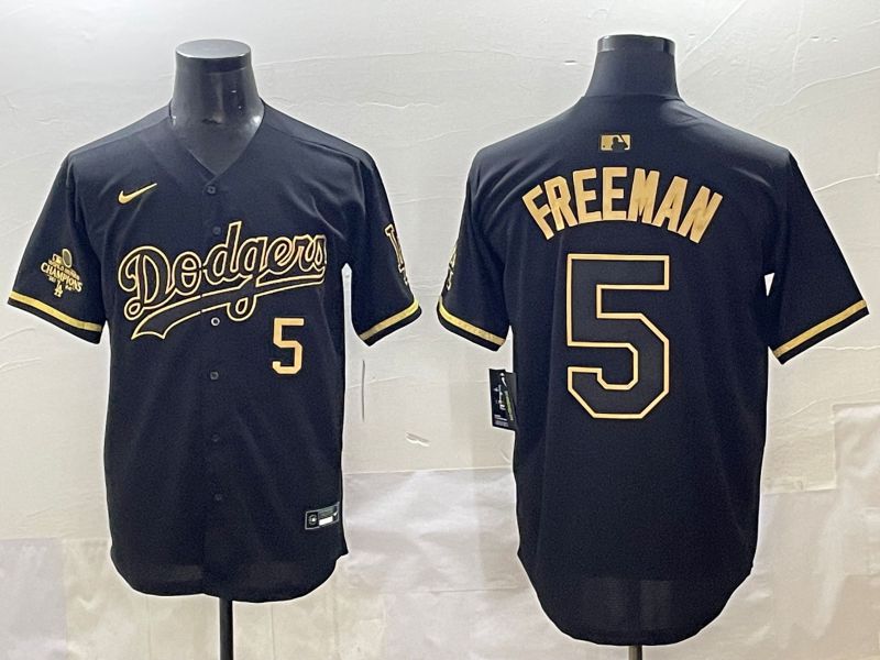 Men 2025 Los Angeles Dodgers #5 Freeman Black Gold Five generations Nike MLB Jersey style 3
